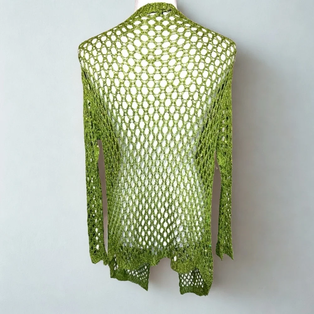 POL Green Boho Open-Knit Sequin Waterfall Cardigan Women Size‎ Small